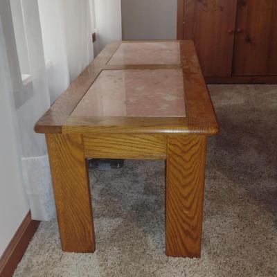 Wooden Coffee Table with Pink Marble Inserts- Approx 48" x 18" x 16" Tall