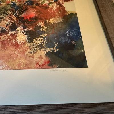 "LOW BUSH BLUES II" SIGNED WATERCOLOR, SIGNED OIL VASE OF FLOWERS AND AN OIL ON CANVAS