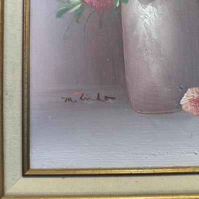 "LOW BUSH BLUES II" SIGNED WATERCOLOR, SIGNED OIL VASE OF FLOWERS AND AN OIL ON CANVAS