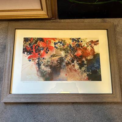 "LOW BUSH BLUES II" SIGNED WATERCOLOR, SIGNED OIL VASE OF FLOWERS AND AN OIL ON CANVAS