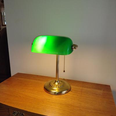 Banker's Desk Lamp- Brass with Glass Shade
