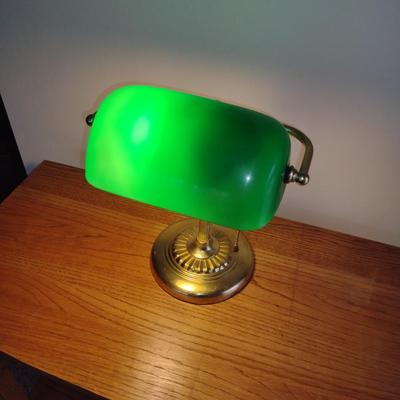 Banker's Desk Lamp- Brass with Glass Shade