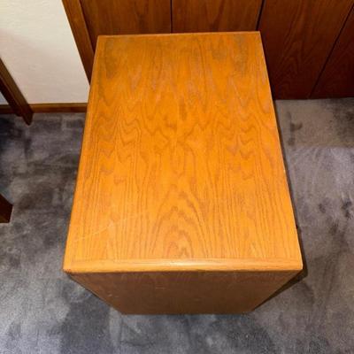 WOODEN CABINET ON CASTERS AND A SHARP DVD PLAYER W/REMOTE