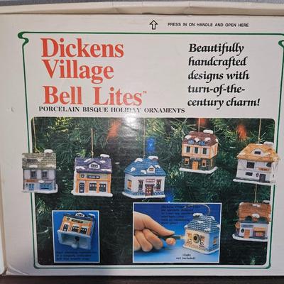 Dickens Bell Village Lights Porcelain Bisque Ornaments