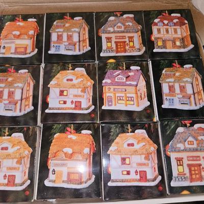 Dickens Bell Village Lights Porcelain Bisque Ornaments