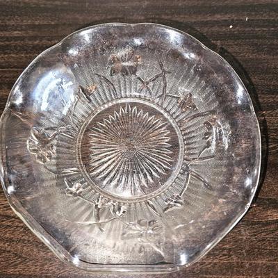 Two Small Midcentury Ruffled Edged Etched Glass Dishes