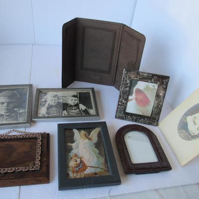 Lot of Framed Pictures and Smaller Size Frames, One Silver Plate