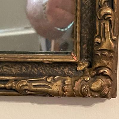 Antique c1920's Etched Glass Design Wooden Frame Mirror 20" x 29" in Good Preowned Condition.