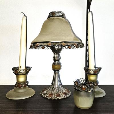 5 PC Vintage Paris Retro Party Lite Tea Light and Candlestick Set