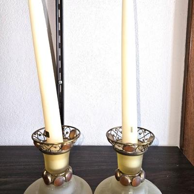 5 PC Vintage Paris Retro Party Lite Tea Light and Candlestick Set