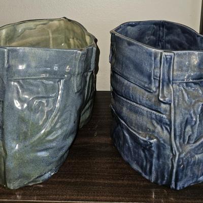 Hand Painted Vintage Denim Planters