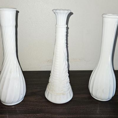 Lot of Three Vintage Milk Glass Bud Vases