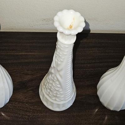 Lot of Three Vintage Milk Glass Bud Vases