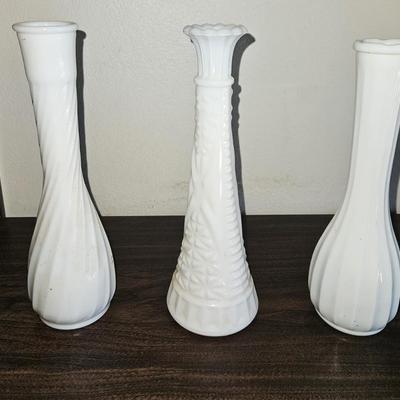 Lot of Three Vintage Milk Glass Bud Vases