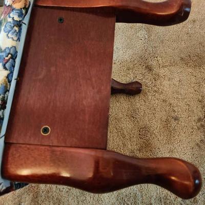 Antique Floral Step Stool Wooden Tapestry Footstool, Storage, Queen Anne Legs