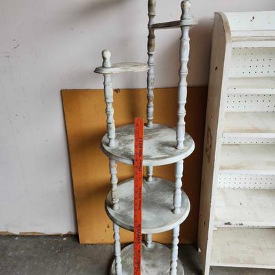 Vintage 6 Shelf Round Wooden Shelf, Plant stand and White book shelf