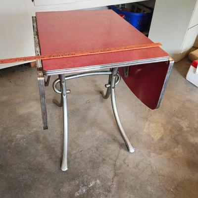 Awesome 1950's Chrome Dining Table, Red Cracked Ice Formica Top, Drop Sides, MCM
