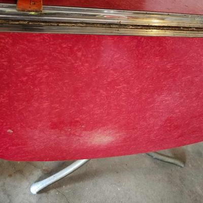 Awesome 1950's Chrome Dining Table, Red Cracked Ice Formica Top, Drop Sides, MCM