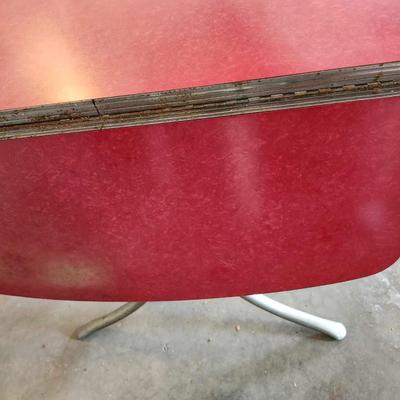 Awesome 1950's Chrome Dining Table, Red Cracked Ice Formica Top, Drop Sides, MCM