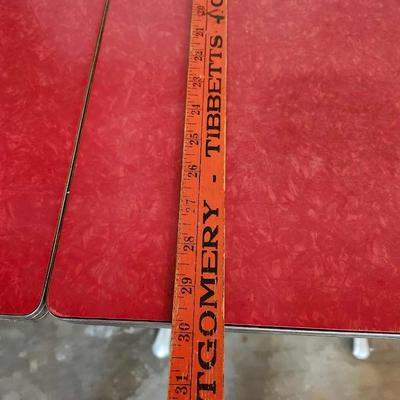 Awesome 1950's Chrome Dining Table, Red Cracked Ice Formica Top, Drop Sides, MCM