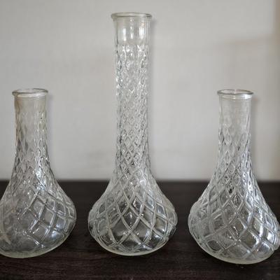 3 Vintage Diamond Cut Bud Vases