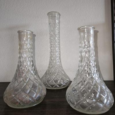 3 Vintage Diamond Cut Bud Vases