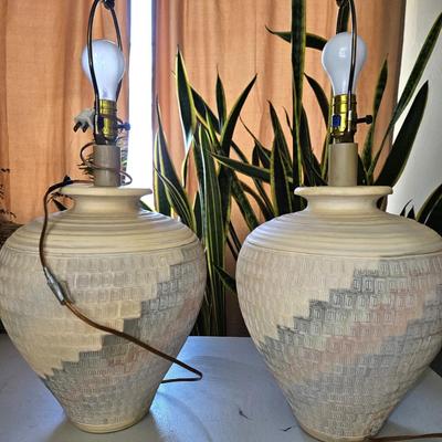 Set of Two Matching Southwestern Style Casual Lamps of California