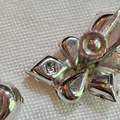 Two Vintage signed Art-Deco Rhinestone Earrings, Clip 1930s one signed Bogoff