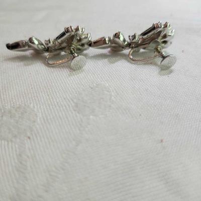 Two Vintage signed Art-Deco Rhinestone Earrings, Clip 1930s one signed Bogoff