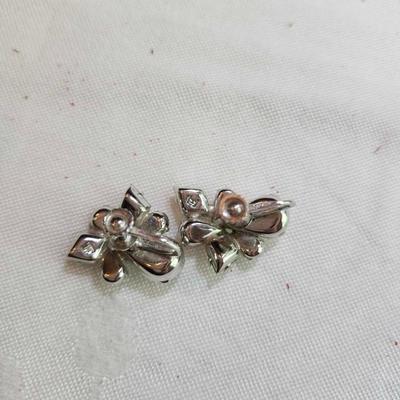 Two Vintage signed Art-Deco Rhinestone Earrings, Clip 1930s one signed Bogoff