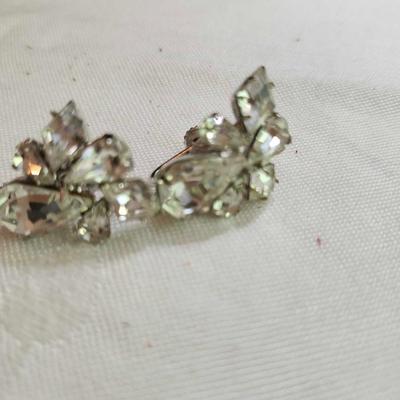 Two Vintage signed Art-Deco Rhinestone Earrings, Clip 1930s one signed Bogoff