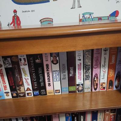 Solid Wood Bookcase and VHS Tapes