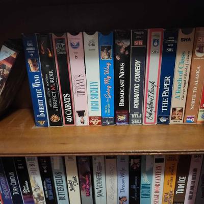 Solid Wood Bookcase and VHS Tapes