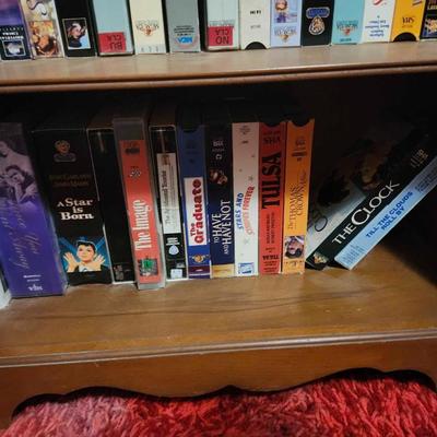 Solid Wood Bookcase and VHS Tapes