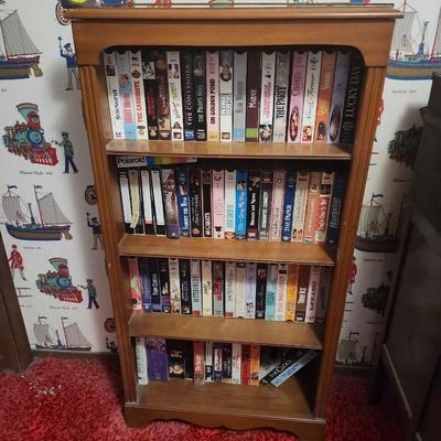 Solid Wood Bookcase and VHS Tapes