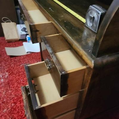 Antique Rustic Wood Child's Student Roll Top Secretary Writing Desk - Kids