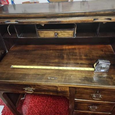 Antique Rustic Wood Child's Student Roll Top Secretary Writing Desk - Kids
