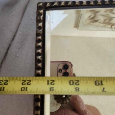 Antique Etched-Beveled Style Mirror Carved Wood/Metal Frame 9 by 21.5
