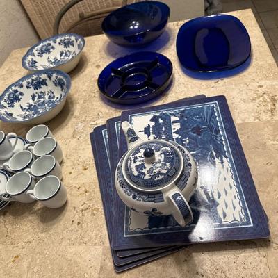 Blue and white table top decor