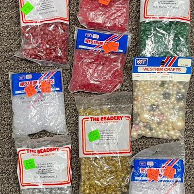 Bead Lot #1 - plastic red, gold, clear, green, pearls - new in packages