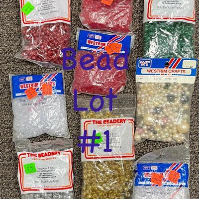 Bead Lot #1 - plastic red, gold, clear, green, pearls - new in packages