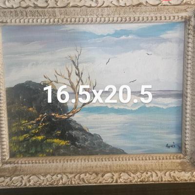 MCM Vintage Painting Seascape White Framed. Signed by Toni Matthews