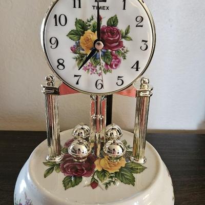 1990s Mid-Size Ceramic Floral Anniversary Clock by Timex