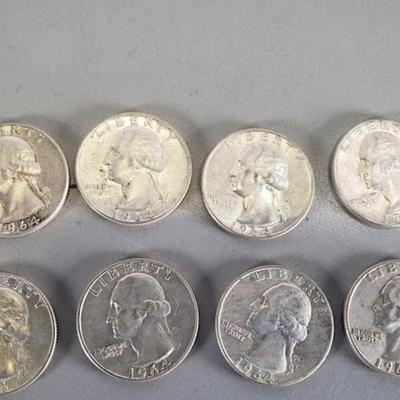 Lot of 8 1964 and under US quarters .925 silver