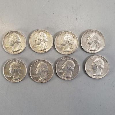 Lot of 8 1964 and under .925 silver U S quarters