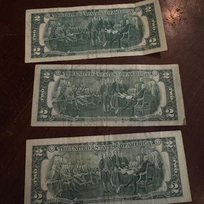 Lot of 3). 2 DOLLAR BILLS vintage rare
