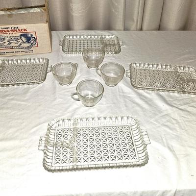 Two 8 Piece Anchor Hocking Serv A Snack Sets in Clear Glass