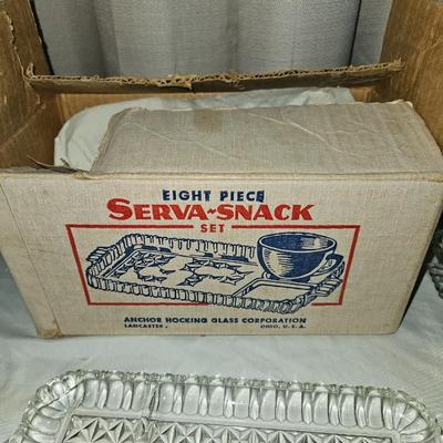 Two 8 Piece Anchor Hocking Serv A Snack Sets in Clear Glass