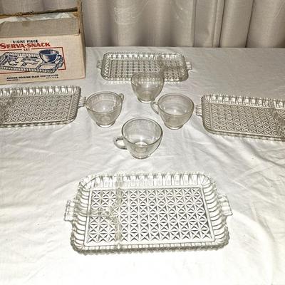 Two 8 Piece Anchor Hocking Serv A Snack Sets in Clear Glass