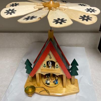 Vintage German Style Wooden Windmill Rotating Carousel w/2 Candle Holders as Pictured.